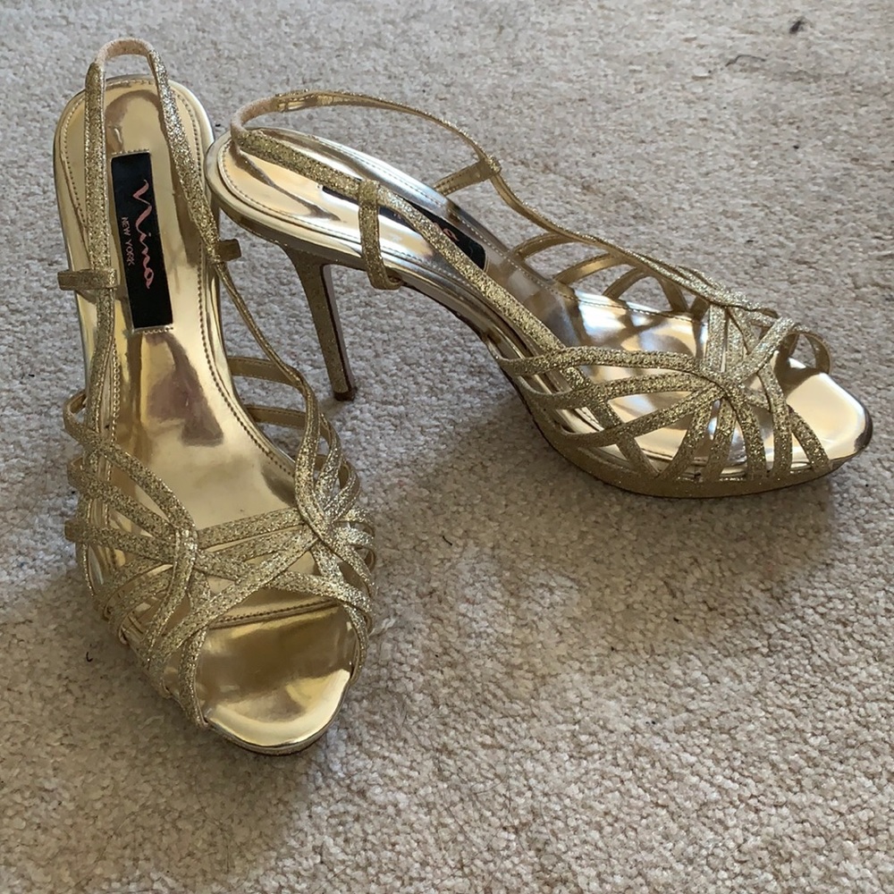 stewpot gold sparkly heels